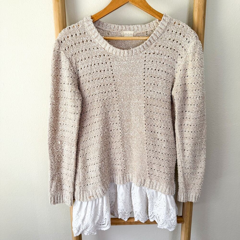 Altar’d State Beige Open Knit Lace Hem Sweater Tunic Medium